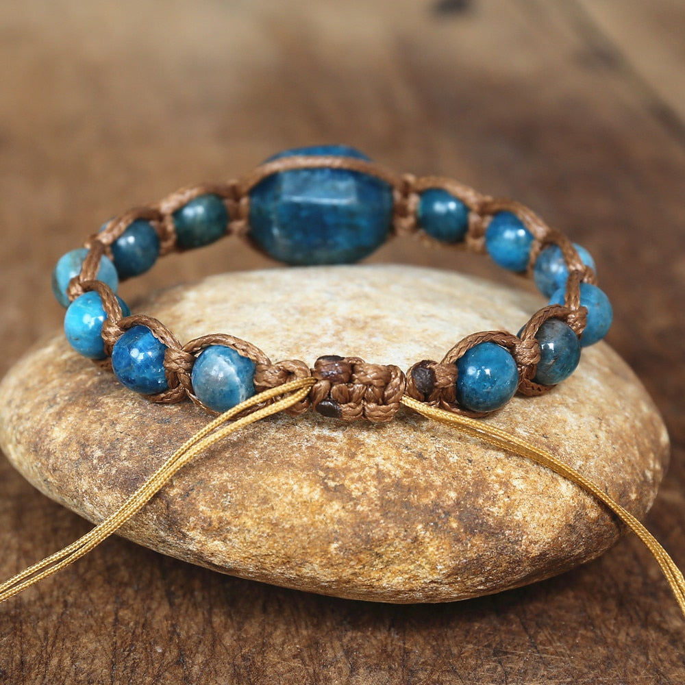 Handmade Natural Apatite Stone Weave Bracelet Women Men Friendship Jewelry String Braided Yoga Healing Balance Charm Bracelet
