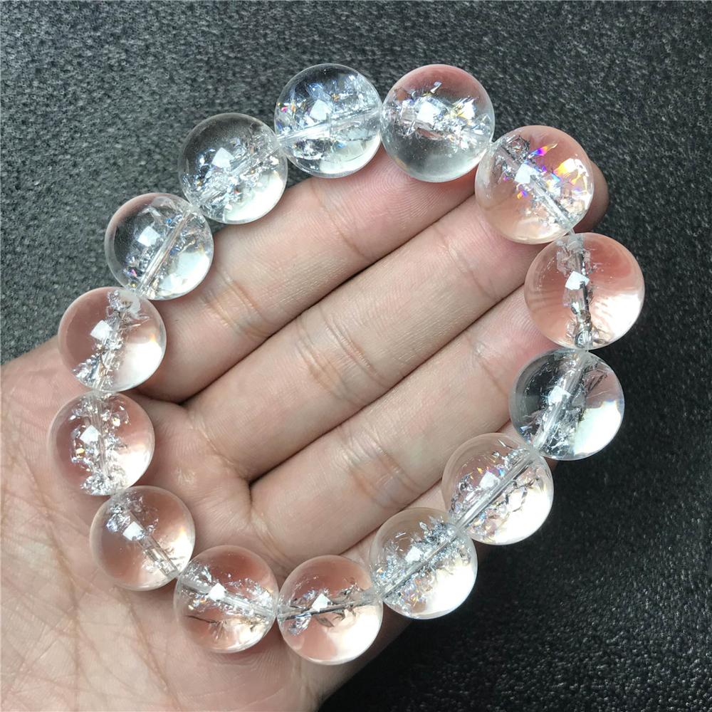 16mm Natural Himalaya Rock Crystal Gemstone Bracelet For Women Lady Men Snow Clear Round Beads Rare Lovely Genuine Jewelry AAAAA