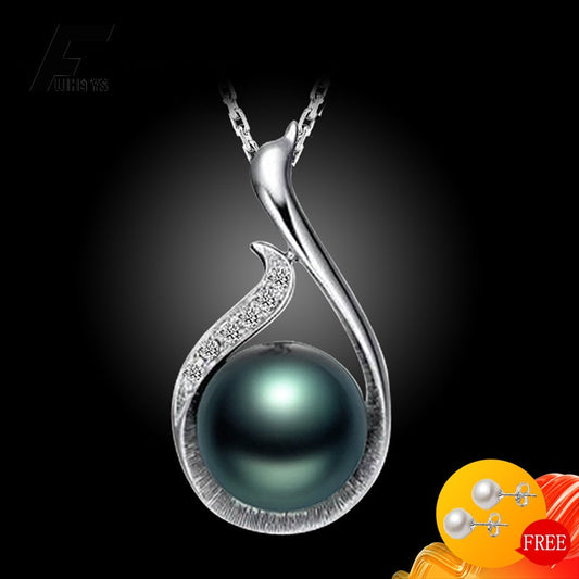 Fashion Women Necklace 925 Silver Jewelry with Black Pearl Zircon Gemstone Pendant Accessories for Wedding Engagement Party Gift