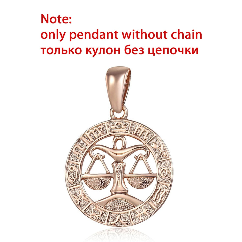 12 Zodiac Sign Constellations Pendants Necklaces For Women Men 585 Rose Gold Color Male Jewelry Fashion Birthday Gifts GPM16