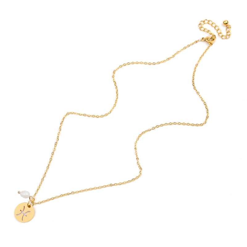 Trendy Star Zodiac Sign 12 Constellation Pendant Necklaces For Women Men Capricorn Leo Scorpio Stainless Steel Necklace NKS259