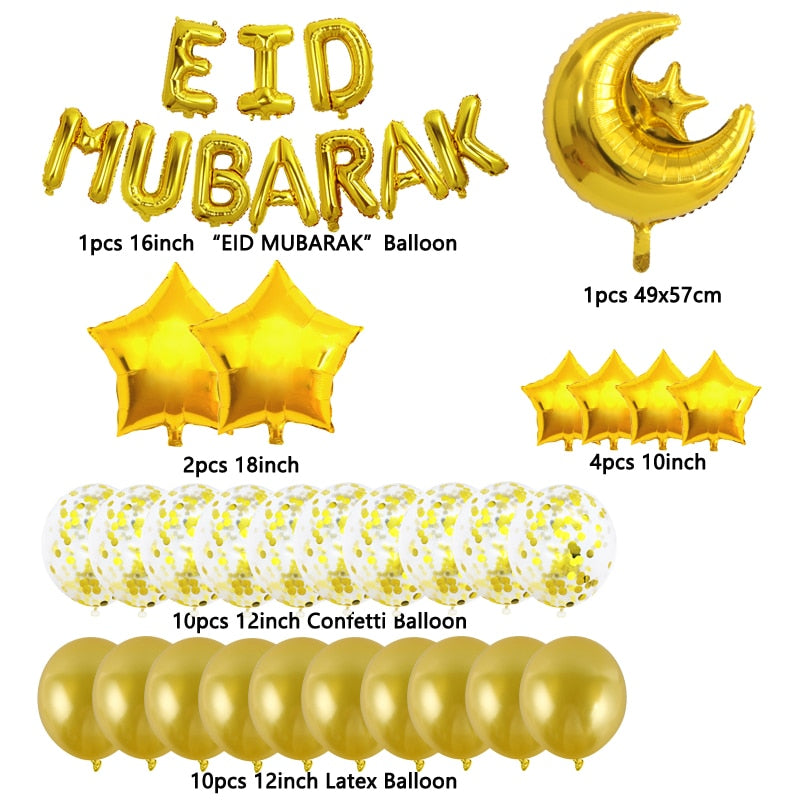 39pcs/Set 16inch Eid Mubarak Decor Ballon Ramadan Mubarak Decoration Eid Al Adha Stickers Decoration Aid Moubarak 2022 Balloon
