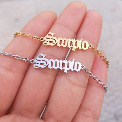 Zodiac Sign Letter Ankle Bracelet Women Boho Jewelry Horoscope Old English Constellation Tobilleras Pulsera Para Tobillo Taurus