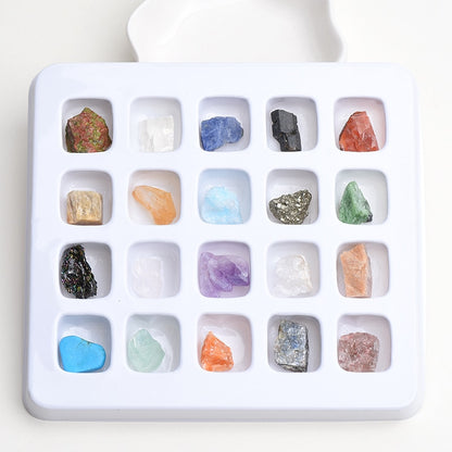 Natural Stone Fossil Box Raw Mineral Crystal Fluorite 20 Minerals Mixed Primitive  Rock Samples For Home Education Decoration