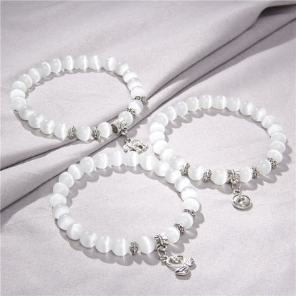 Fashion White Cat Eye Stone Beads Bracelets For Women Jewelry Men Animal Charm Bracelets Natural Stone Beaded Bracelets Shiny