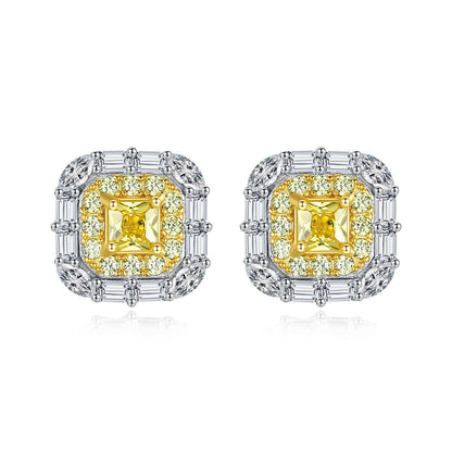 Wong Rain Chic 100% 925 Sterling Silver Citrine High Carbon Diamonds Gemstone Earrings Ear Stud Wedding Fine Jewelry Wholesale