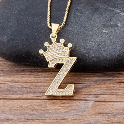 Nidin New Luxury Copper Zircon A-Z Crown Alphabet Pendant Chain Necklace Hip-Hop Style Fashion Woman Man Initial Name Jewelry