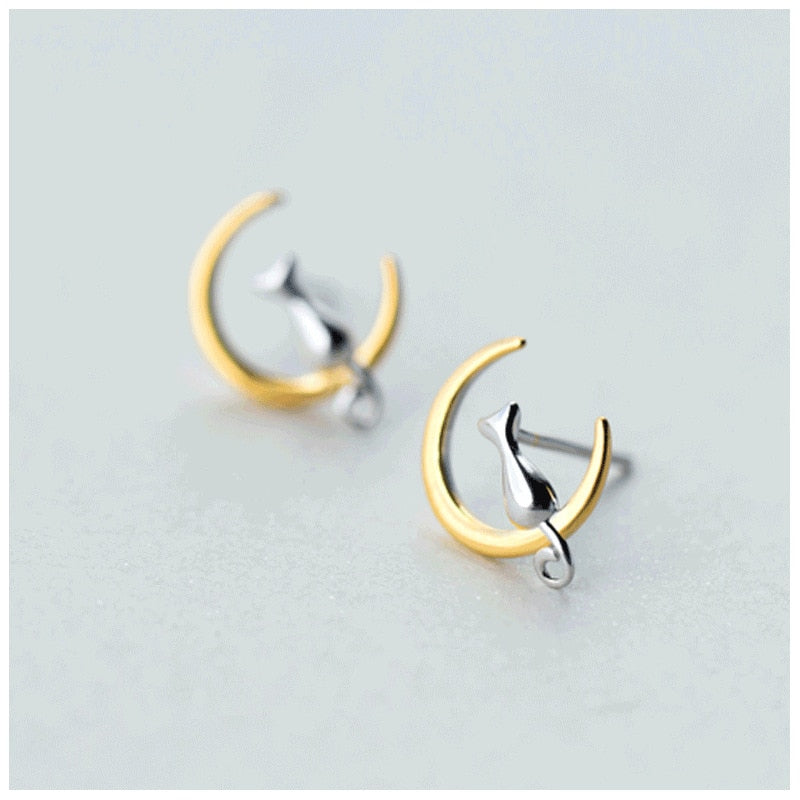 Modian Real 925 Sterling Silver Gold Color Animal Cat Sets Charm Stud Earrings For Women Fashion Necklace Pendant Party Jewelry