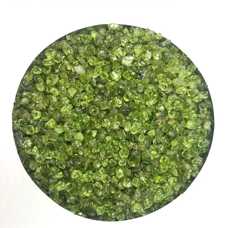 100g 2-4mm Natural Stone Perido Quartz Olivine Green Crystal Mineral Specimen Rock Chip Gravel Rough Raw Gemstone Decoration