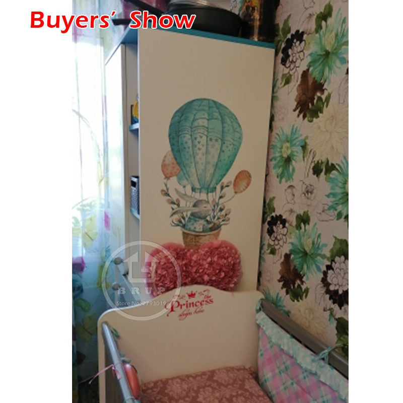 Watercolor Green Rabbit Hot Air Balloon Wall Stickers for Kids Room Bedroom Home Decor Wall Decals Baby Nursery Home Decoration
