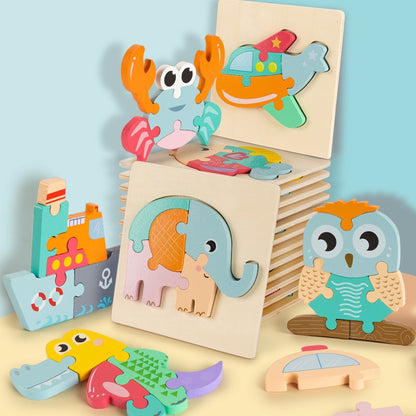 Cartoon Animals Montessori Puzzles For Kids Educational 3D Wooden Puzzle Toys Montessori Educational Toys For Children 2-5 Years