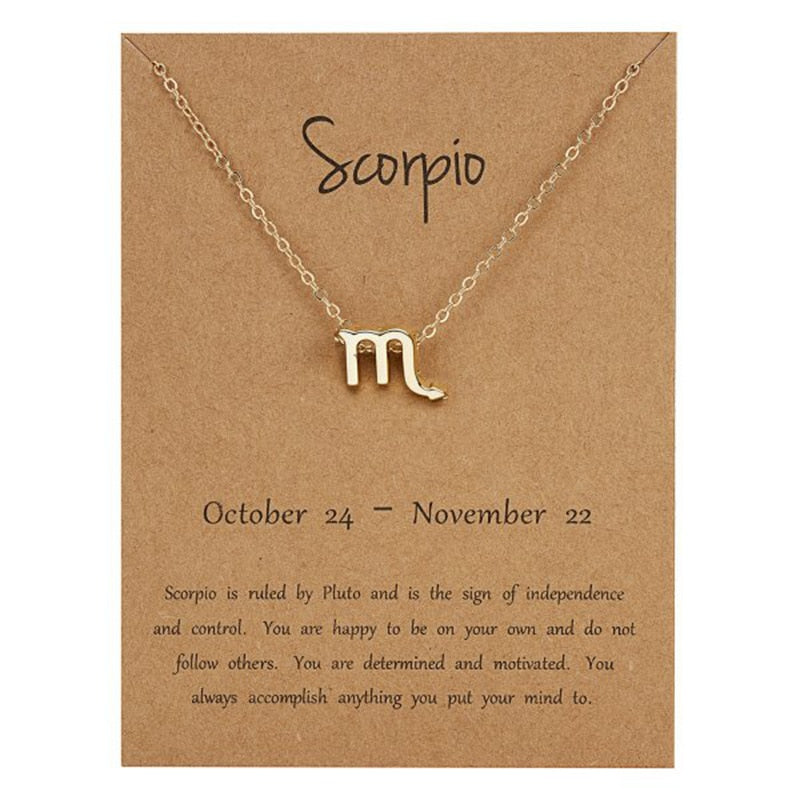 Zodiac Sign Pendant Necklace For Women 12 Constellation Jewelry Choker Charm Silver Color Chain Birthday Card Gift Female Collar