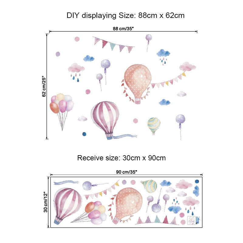 New Cartoon Hot Air Balloon Clouds Wall Sticker for Kids Room Graffiti Birthday Party Decoration for Living Room Art Mural