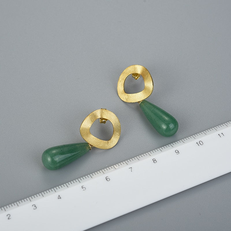 Lotus Fun Natural Gemstone Minimalist Style Uneven Geometric Shape Dangle Earring Real 925 Sterling Silver Handmade Fine Jewelry