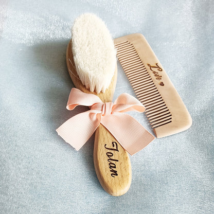 Custom Name Baby Bathing Comb Baby Care Hair Brush Pure Natural Wool Wood Comb Newborn Massager Baby Shower and Registry Gift