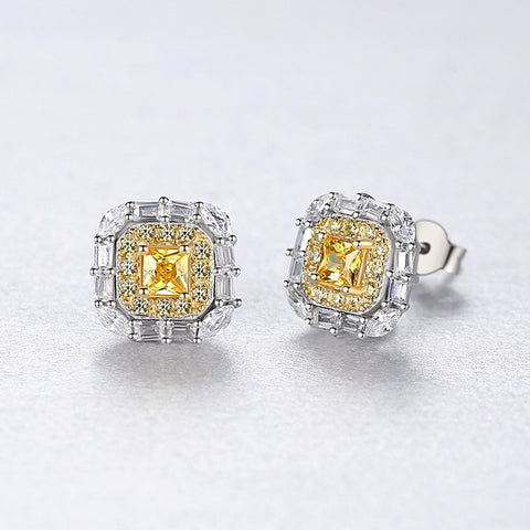 Wong Rain Chic 100% 925 Sterling Silver Citrine High Carbon Diamonds Gemstone Earrings Ear Stud Wedding Fine Jewelry Wholesale