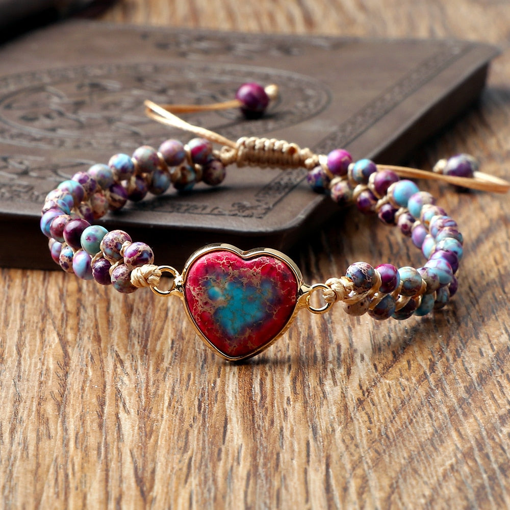 Emperor Stone Heart-Shape Pendant Beaded Bracelets Natural Stone Women Bohemia Chakra Braided Bracelet for Men Handmade Jewelry