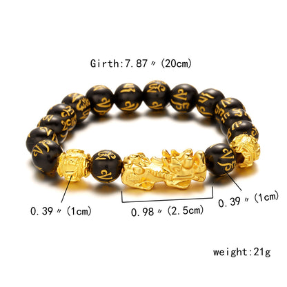 Men Women Feng Shui Bracelet Luck Wealth Buddha Black Obsidian Stone Beads Bracelet hombre Retro Pixiu Charm Bracelet Gifts