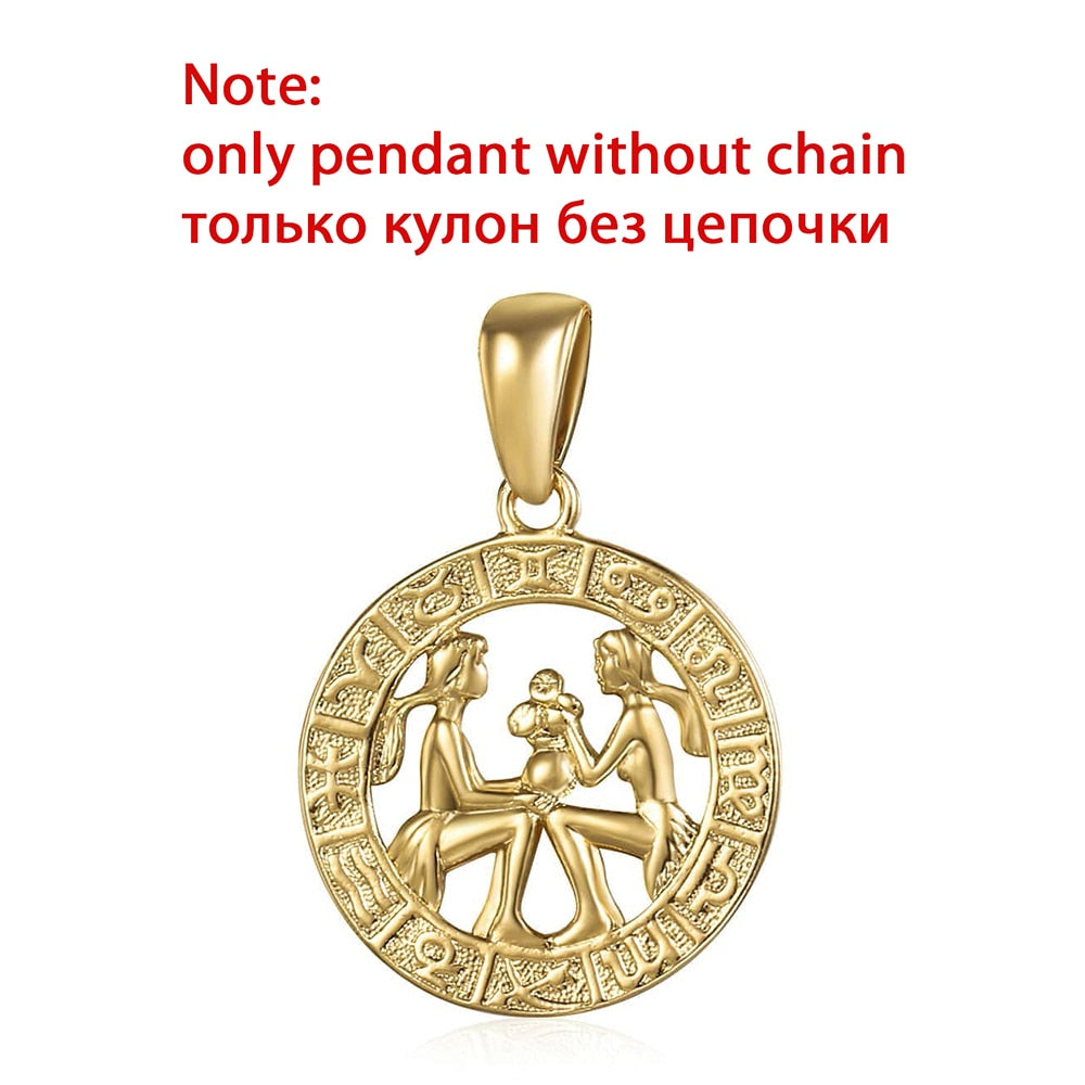 12 Zodiac Sign Constellations Pendants Necklaces For Women Men 585 Rose Gold Color Male Jewelry Fashion Birthday Gifts GPM16