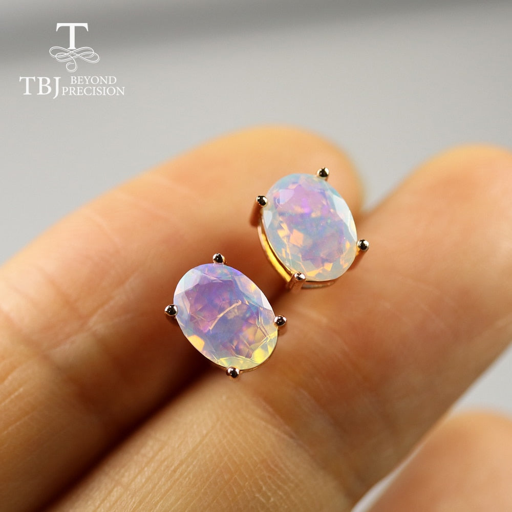 2ct Natural ethiopian opal earring oval 6*8mm gemstone simple design earring 925 sterling silver jewelry for girls &amp; lady