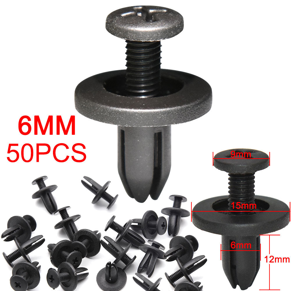 10~ 50pcs Car 6mm Hole Plastic Rivets Fastener Push Clip Black Auto Vehicle Door Trim Panel Retainer Fastener Clips For Toyota