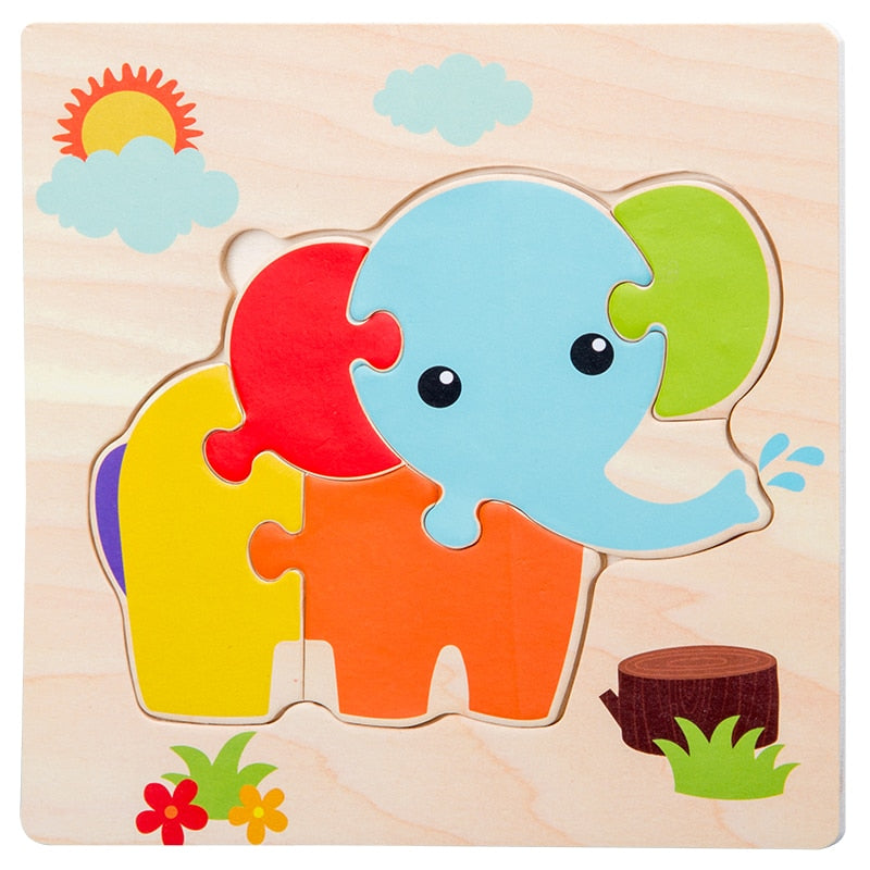 Baby Wooden Toys 3D Puzzle Cartoon Animal Intelligence  Jigsaw Puzzle Shape Matching Montessori Toys For Children Gifts