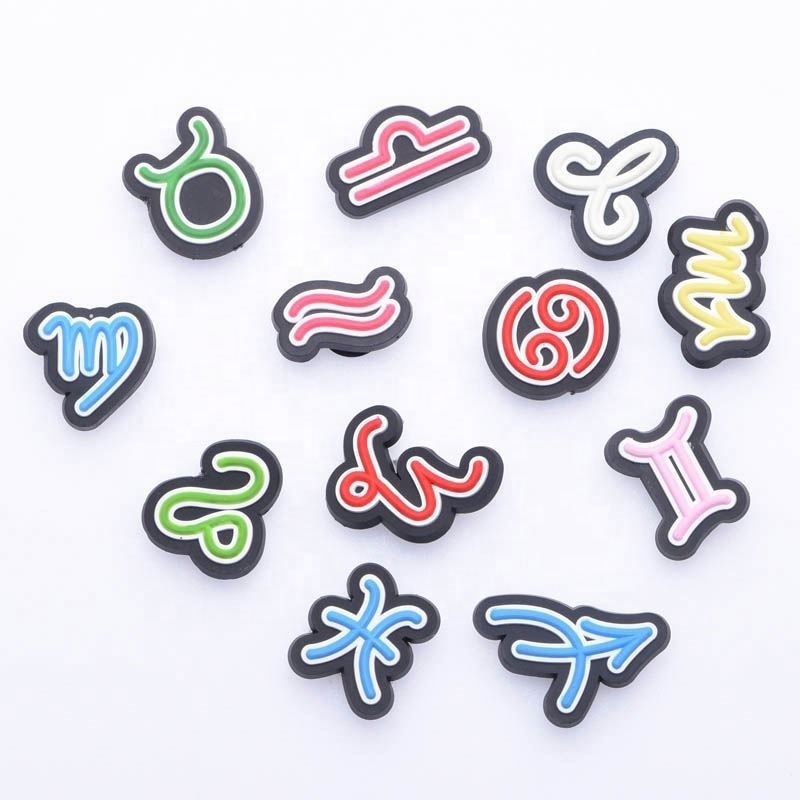 Shoes Accessories Designs Available PVC The Signs Of Zodiac Shoes Decoration Charms Clog Pvc Charm For Bracelets Kids