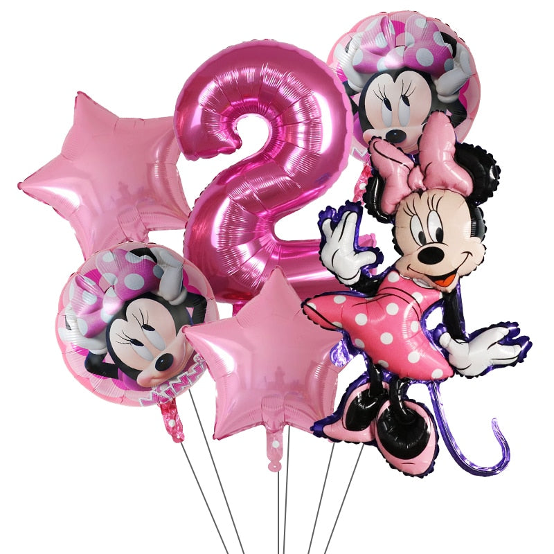 6Pcs Disney Minnie Foil Balloons Set Mickey Mouse Balloon Birthday Party Decoration Baby Shower Kids Toy Air Globos Supplies