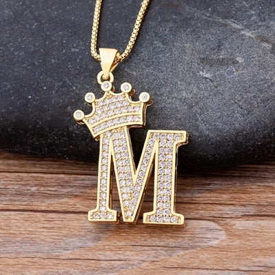 Nidin New Luxury Copper Zircon AZ Crown Alphabet Pendant Chain Necklace Hip-Hop Style Fashion Woman Man Initial Name Jewelry