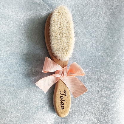 Custom Name Baby Bathing Comb Baby Care Hair Brush Pure Natural Wool Wood Comb Newborn Massager Baby Shower and Registry Gift