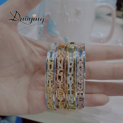 Duoying DIY Slider Charms Bangles Custom Name Bracelets Bangle Zirconia Letters Birth Zodiac Personalized Bangles Name Bangles