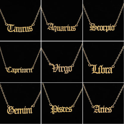 Personalize Jewelry Leo Zodiac Sign Astrology Necklace Star Sign 12 Constellation Old English Letter Aries Necklaces Gift