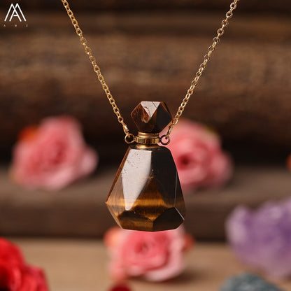 Natural Purple Agates Smoky Color Quartz Rainbow Fluorite Stone Gold Perfume Bottle Pendant For Necklace Making Women Jewelry