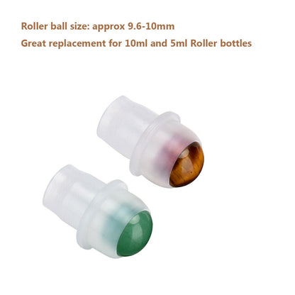 Natural Gemstone Jade Roller Bottle Plastic Wood Grain Lid Refillable Essential Oil Bottle 10ml 10pcs P230