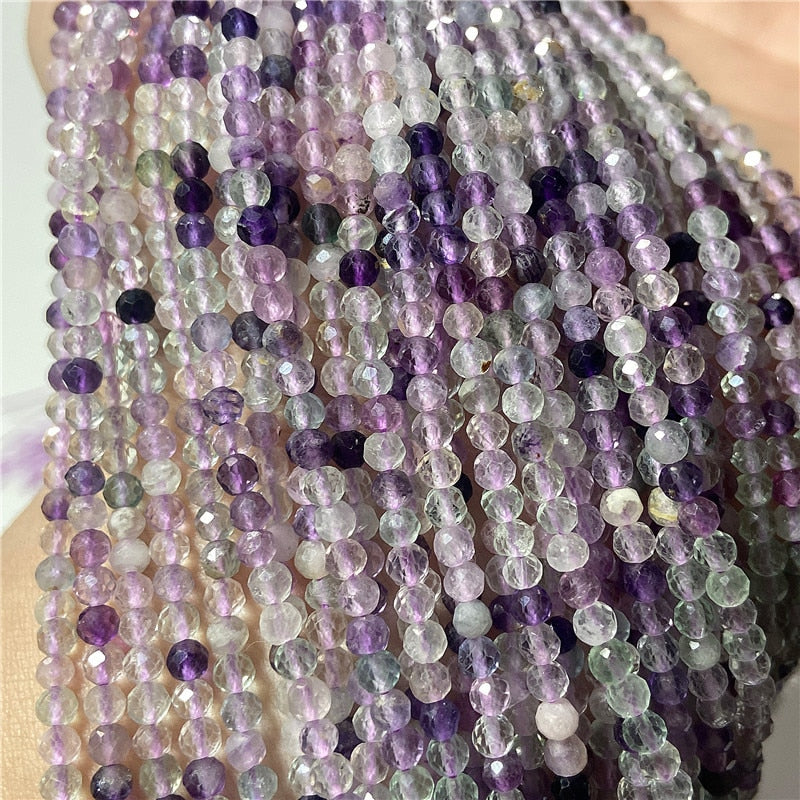 15.5" 3 MM Natural Purple Fluorite Beads Micro-faceted Small Stone Beads DIY Making Women Drop Earrings Jewelry Decora Necklace