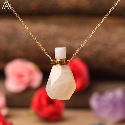 Natural Purple Agates Smoky Color Quartz Rainbow Fluorite Stone Gold Perfume Bottle Pendant For Necklace Making Women Jewelry