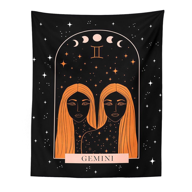 Tarot Constellation Tapestry Wall Hanging Moon Phase Tapestry Divination Beach Mat Sun Moon Constellations black Wall Decor