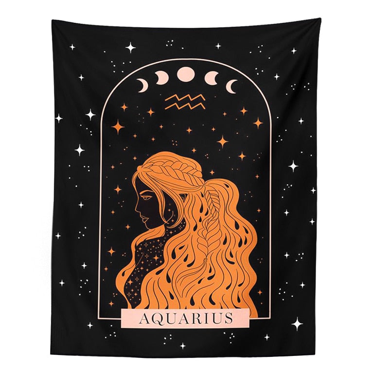 Tarot Constellation Tapestry Wall Hanging Moon Phase Tapestry Divination Beach Mat Sun Moon Constellations black Wall Decor