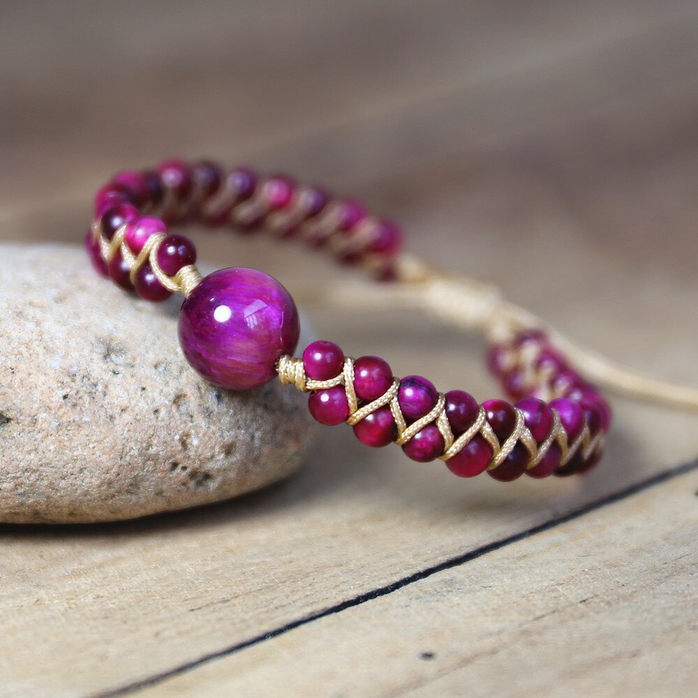 Natural Stone Charm Warp Bracelet Tiger Eye Stone Beads String Braided Bracelet Handmade DIY Yoga Bangle Women Men Jewelry