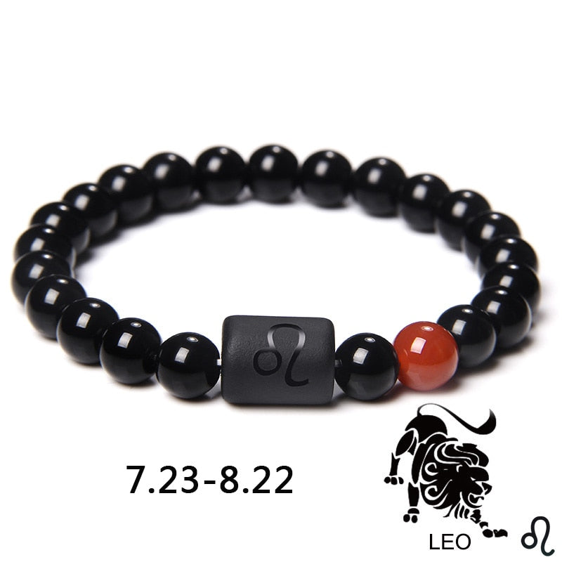 12 Zodiac Signs Couples Bracelet Natural Stone Beaded Charm Bracelet Best Friend Leo Virgo Libra Stretch Bracelet for Men Women