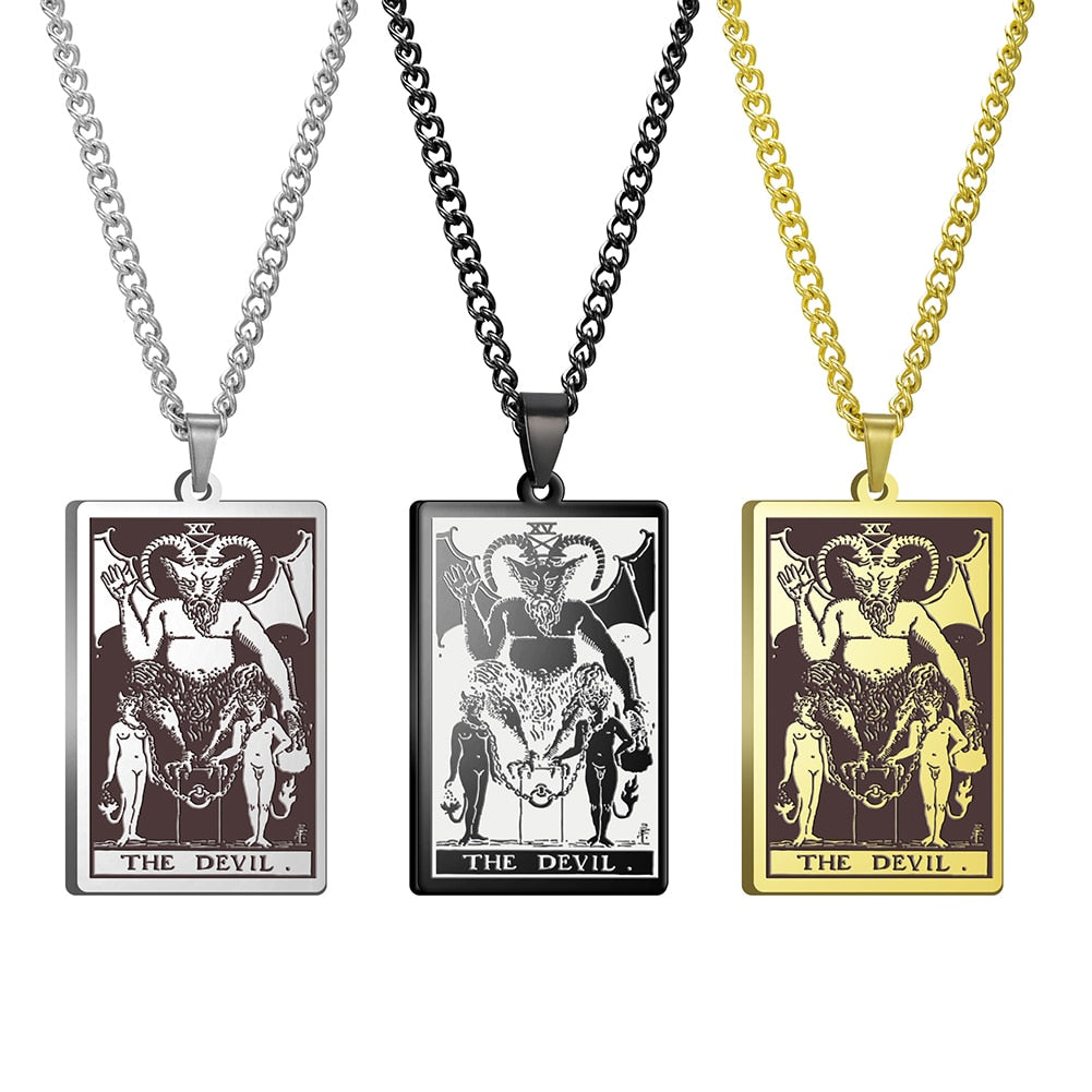 Dawapara Vintage Tarot Card Necklace The Major Arcana Pagan Astrology Talisman Pendants Necklace Stainless Steel Jewelry