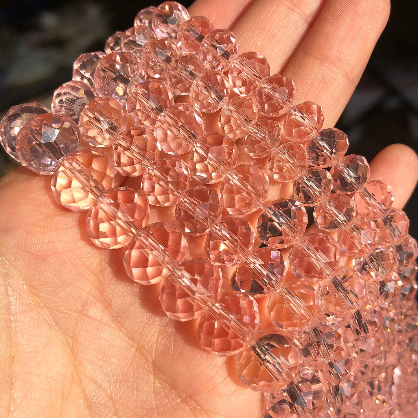 Faceted Clear Pink Crystal Glass Beads Flat Round Gemstone Rondelle Beads for Jewelry Making Bracelet DIY 15" 4 6 8 10 12mm