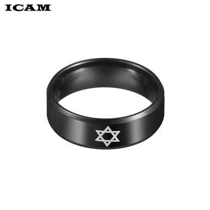 ICAM Black Star of David Ring Men Religious Judaism Israel Jewish Jewelry Men Ring Stainless Steel Obsidian David Star Rings