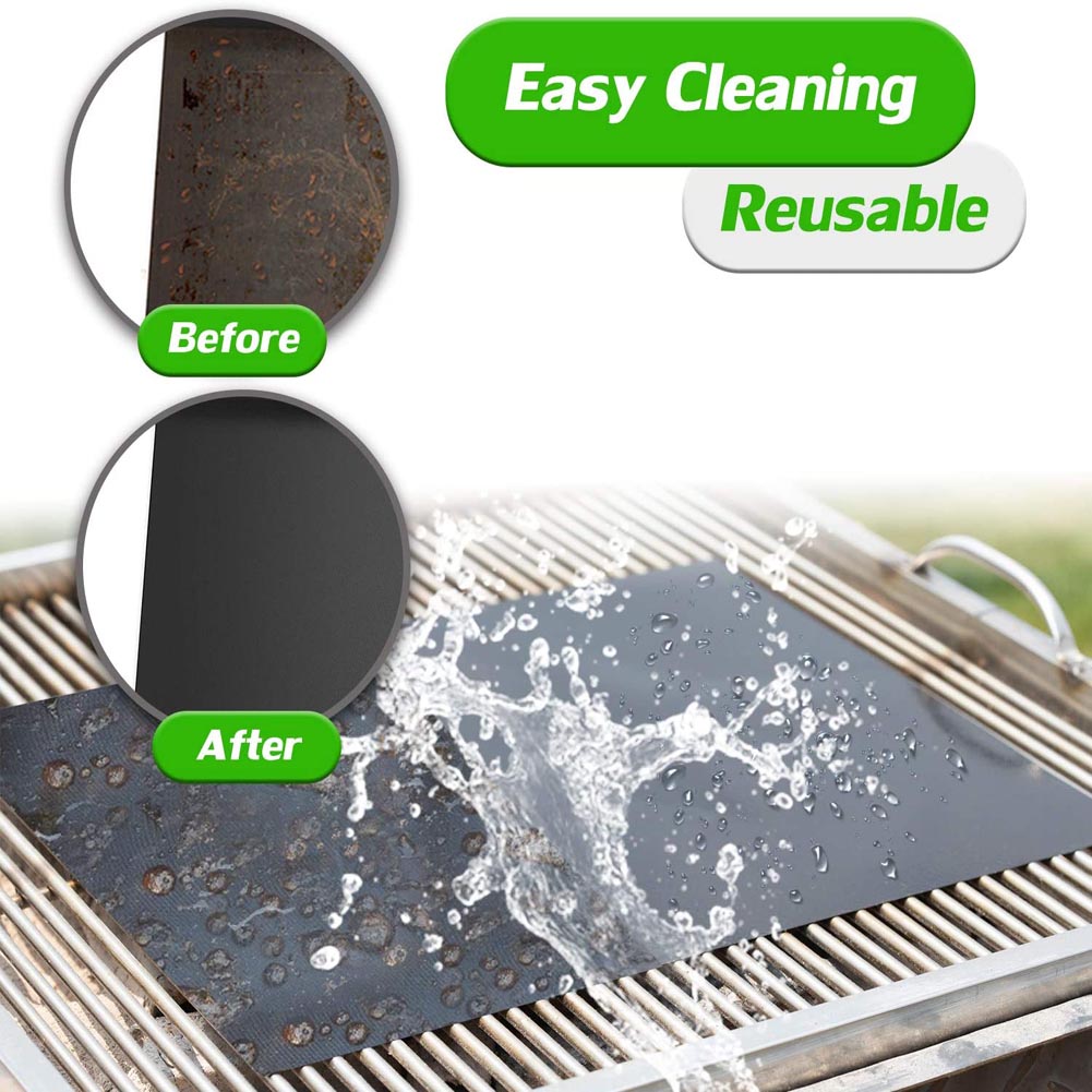 2pcs Non-stick BBQ Grill Mat Baking Mat BBQ Tools Cooking Grilling Sheet Heat Resistance Easily Cleaned Kitchen Tools