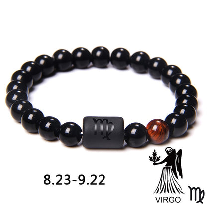 12 Zodiac Signs Couples Bracelet Natural Stone Beaded Charm Bracelet Best Friend Leo Virgo Libra Stretch Bracelet for Men Women