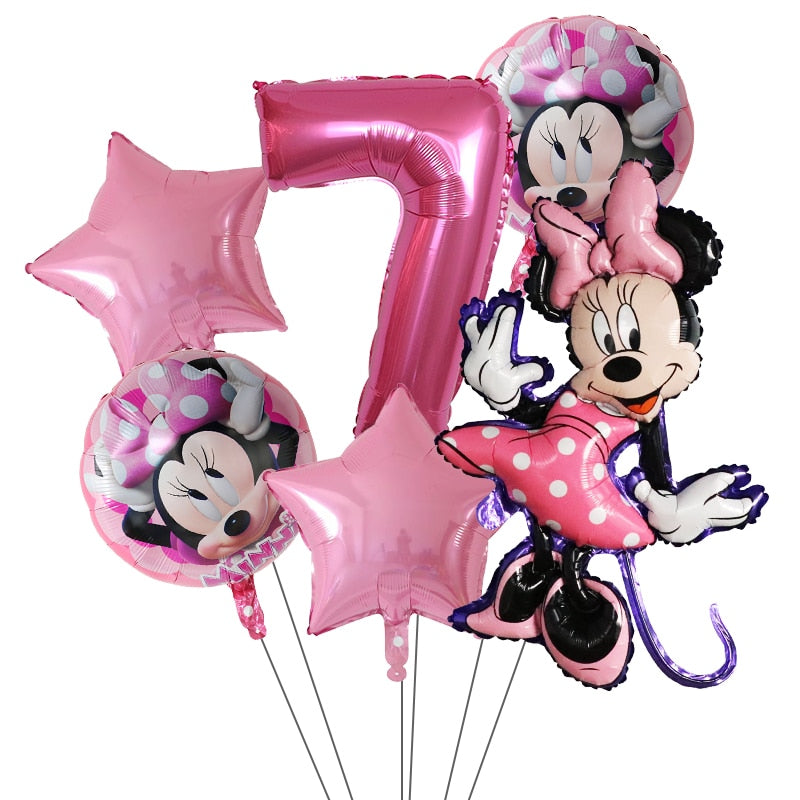 6Pcs Disney Minnie Foil Balloons Set Mickey Mouse Balloon Birthday Party Decoration Baby Shower Kids Toy Air Globos Supplies