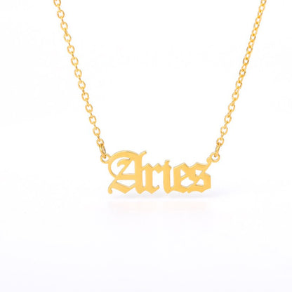 3-colors 12 constellation stars zodiac letter necklace stainless steel pendant necklace women long chain necklace friend gift