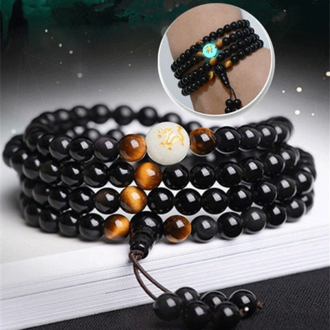 6/8mm Luminous Obsidian Bracelet Yoga Black Onyx Men Women 108 Buddha Beads Men Women Charm Tiger's Eye Bracelet Jewelry