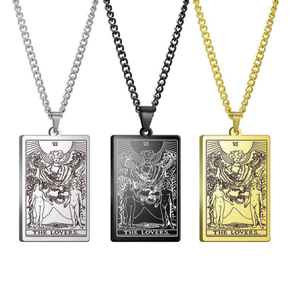 Dawapara Vintage Tarot Card Necklace The Major Arcana Pagan Astrology Talisman Pendants Necklace Stainless Steel Jewelry