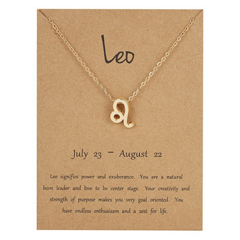 Zodiac Sign Pendant Necklace For Women 12 Constellation Jewelry Choker Charm Silver Color Chain Birthday Card Gift Female Collar